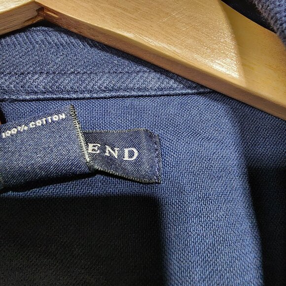 Lands End Mens Medium Long Sleeve Navy Cotton Button-Up Shirt With Chest Pockets - Picture 6 of 7